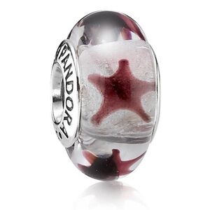 Retired Pandora Maroon Stars Murano Glass S925 Ale Charm